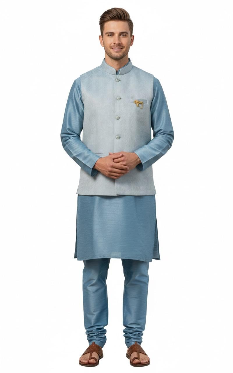 kurta pazama with sadari this is clour of light blue-picture-53