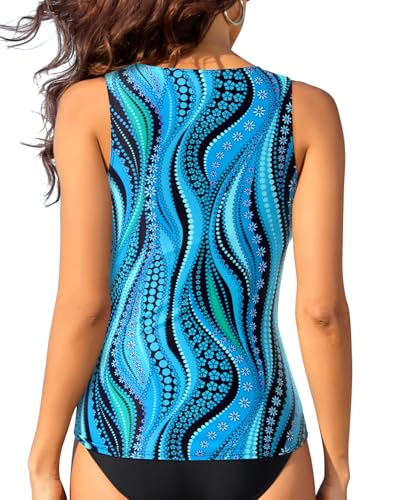 Image of Daci Tankini Tops for Women High Neck Swim Top Tummy Control Bathing Suit Top Modest Swim Tank Top No Bottom