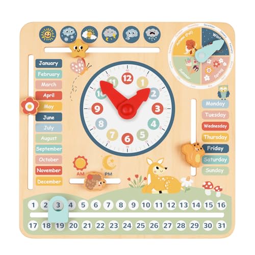 OOOK Kids Daily Calendar Montessori Educational Wooden Learning Toys My Calendar Clock Wooden Toys for Toddler Kids