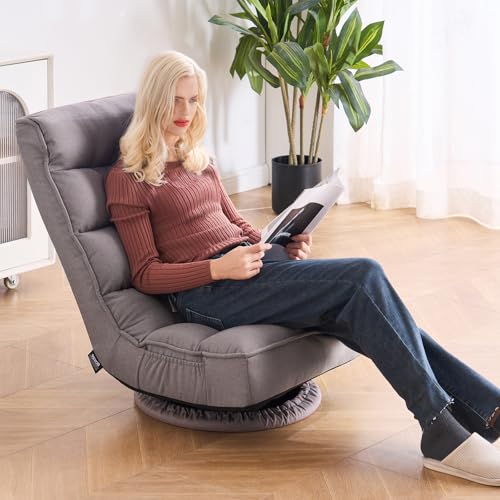 Image of VEVOR Swivel Floor Gaming Chair, 360-Degree Rotating Foldable Lounge Chair with 4 Position Adjustable Backrest & Lumbar Support, Folding Video Reclining Lazy Sofa for Watching TV Reading Playing Game