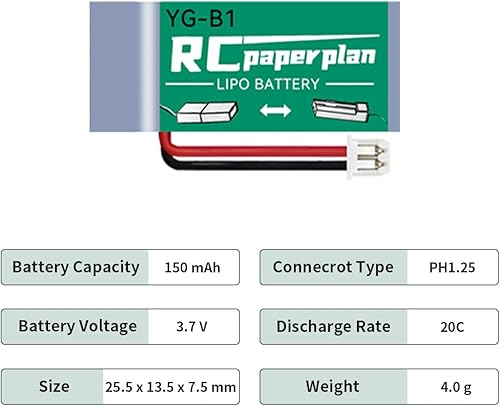Miniatura 2 de HAWK'S WORK 2 baterías Lipo de 3.7 V, batería recargable de polímero de litio de 150 mAh para helicópteros RC Plane Drone todos los modelos y