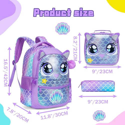 Image of Backpacks for Girls School Bag Cute Girls Backpacks Ages 8-10 with Lunch Box Kids Bookbag Set Travel Backpack for Preschool Kindergarten Elementary Students Backpack to School Supplies