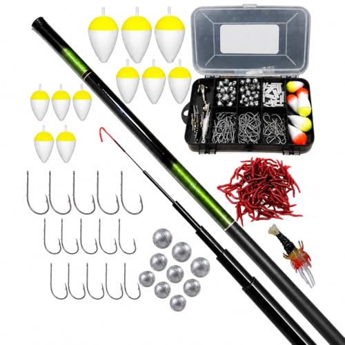 Kit de Pesca Completo com Vara Telescópica de Fibra de Vidro, Anzóis, Bóias, Chumbadas e Iscas de Silicone e estojo para armazenamento (VARA 1,80MTS)