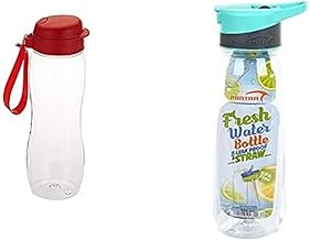 Mintra Home Water Bottle, Red + Sports Tritan Water Bottle with Straw, 800 ml- Turquoise Grey