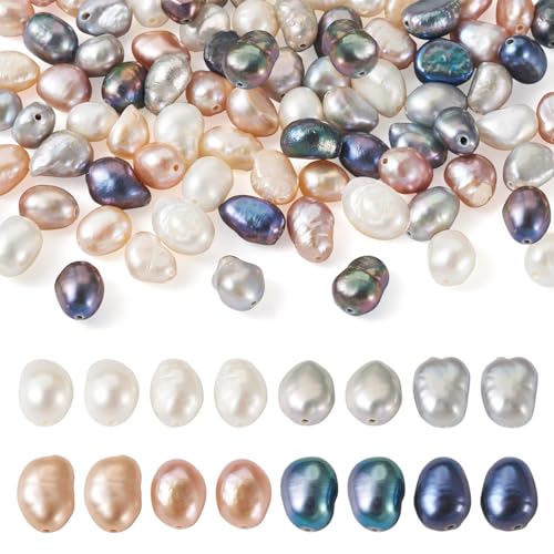 Beadthoven Lot de 100 perles de culture d'eau douce naturelles 4 styles de perles de riz teintes baroques pour la fabrication de bijoux, trou : 0,5 à 0,7 mm