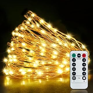Gritin Christmas Lights Fairy Lights, 15M/49ft 150 LED String Lights Outdoor/Indoor Decorations, 8 Modes Remote Control, USB Plug in Powered Pure Copper Garden Lights for Xmas, Party - Warm Yellow