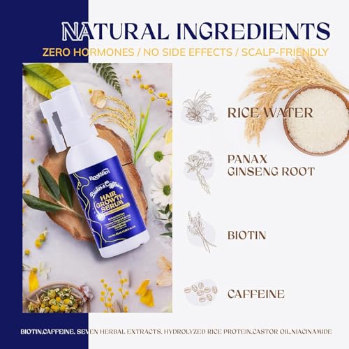 Hair Growth Serum for Men and Women: Rice Water & Biotin & Caffeine Hair Treatment Oil Enriched with Seven Herbal Extracts - Hair Care Spray for Thicker, Longer, Fuller Hair 60ML