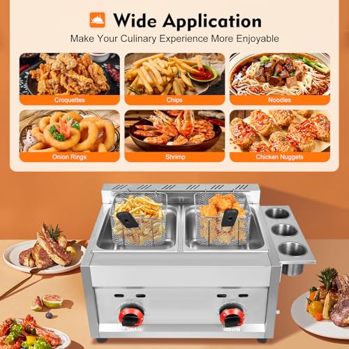 Loyalheartdy Commercial Gas Deep Fryer 12L Countertop Stainless Steel Dual Tank Kitchen Frying Machine W/2 Removable Baskets & Lid thumb #7