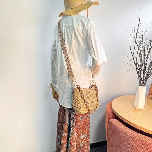 Eiyye Hobo Bag Women’s Straw Crossbody Bag Handmade Small Woven Summer Beach Handbag with Chain for Travel, Shopping, Camping, Beach Vacations4