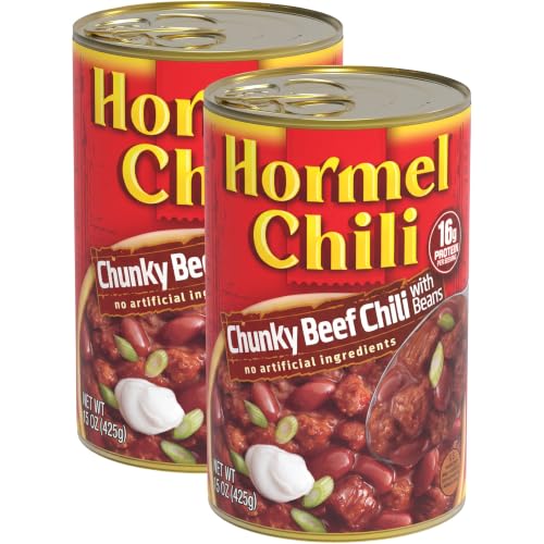 HORMEL Chili Chunky Beef Chili with Beans, No Artificial Ingredients, 15 Oz, (Pack of 2)