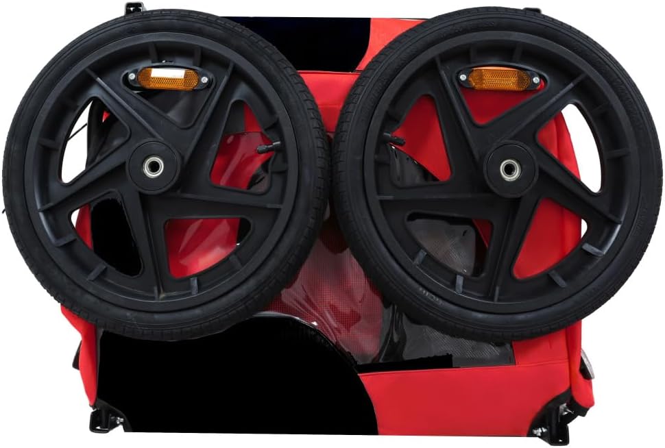 Pet Bike Trailer Dog Cart for Bicycle,for Small and Medium Pets, Quick Release Wheel, Non-Slip Floor, Internal Leash (Red + Steel + Oxford Fabric)