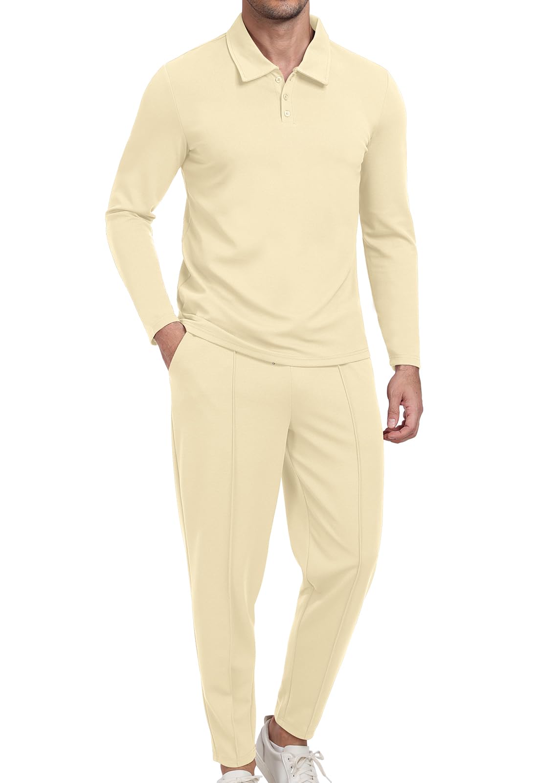 KUYIGO Conjunto deportivo de 2 piezas para hombre, conjunto de sudadera y pantalones deportivos, camiseta de punto gofre, parte inferior de estilo casual, deportivo, ropa deportiva y golf