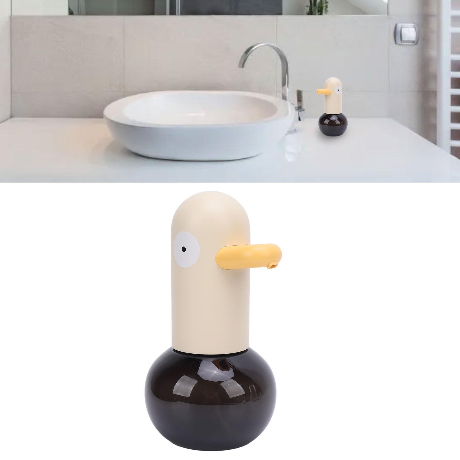 Sxhlseller Dispenser di Sapone con Anatra Simpatico Cartone Animato |Erogatore Automatico di Schiuma Touchless Ricaricabile per Bagno (Stile 2)
