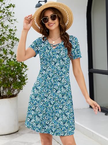 Image of KORSIS Women's Dresses Summer Casual T-Shirt Short Sleeve Criss Cross V Neck Swing Beach Vacation Sundress Dress with Pockets