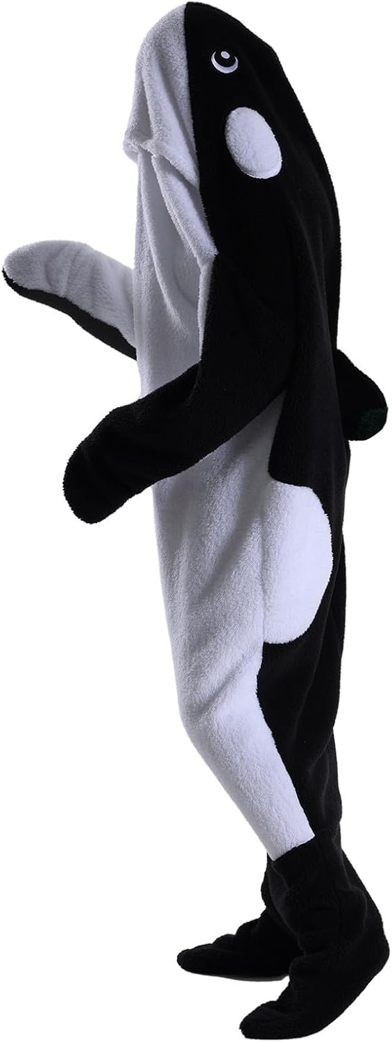 Wearable Whale Blanket Onesie for Adult Costume, Super Soft Comfortable Whale Hoodie, Black Whale M - Image 4