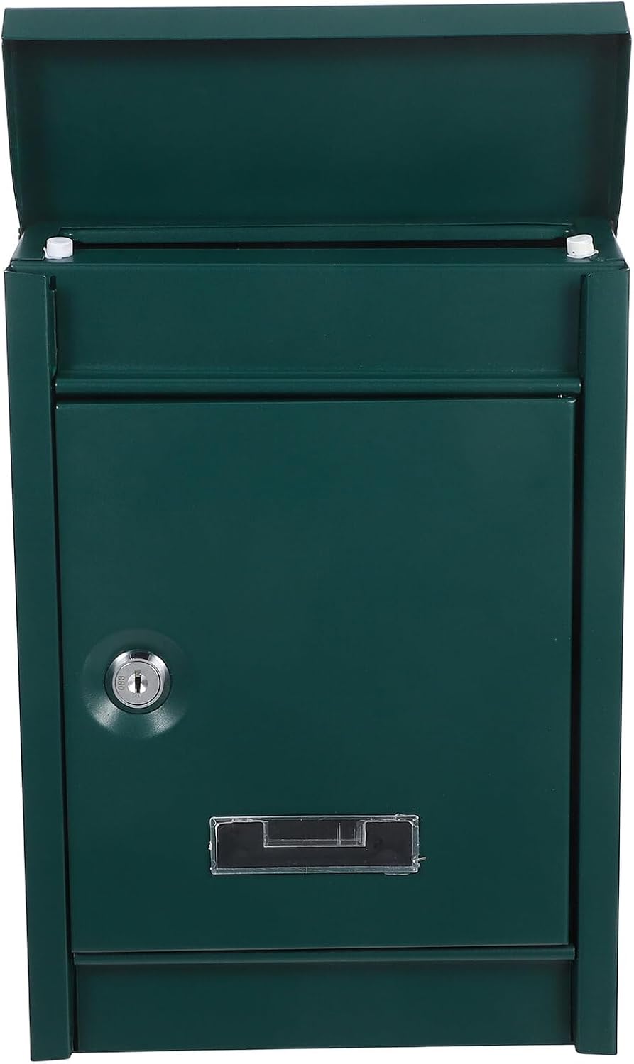 Locking Wall Mount Mailbox with Key Lock, Outdoor Metal Mail Box for Home and Office, Secure Vintage Post Box in Dark Green
