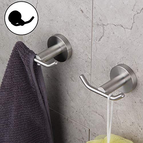 Gerz Bath Double Towel Hook Sus 304 Stainless Steel Coat/Robe Clothes Hook For Bath Kitchen Modern Hotel Style Wall Mounted 2 Pack Brushed Finish #TOP4