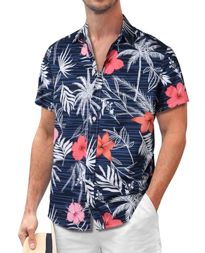 Chemise hawaïenne boutonnée Sumolux motif floral bleu blanc taille S homme