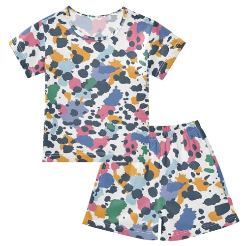 ALAZA Colorful Spots Abstract Pajamas Short Sleeve 2 Piece Sleepwear Top and Bottom Pajama Set Unisex