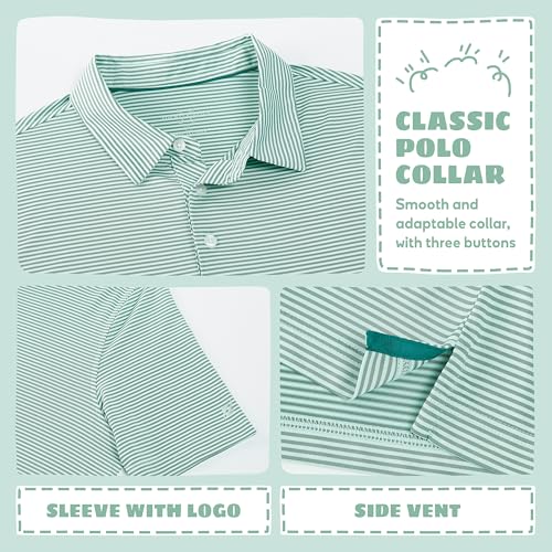 Image of Boys Polo Shirts Short Sleeve Striped Performance Moisture Wicking Dry Fit Golf Shirts for Boys Youth Kids