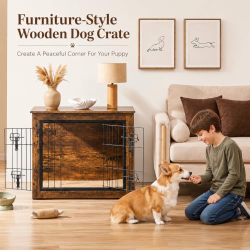 Image of Yaheetech 27.5in Wooden Dog Crate Furniture w /Cushion for Small Medium Dogs
