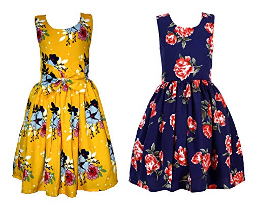 Image of Casual Frock for Baby Girls,Blue Printed and Olive Printed,Pack of 2