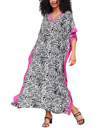 Image of KECVOT Kaftan Dresses for Women V-Neck Print Swimsuit Cover Up Plus Size Beach Caftan Lounge Dress