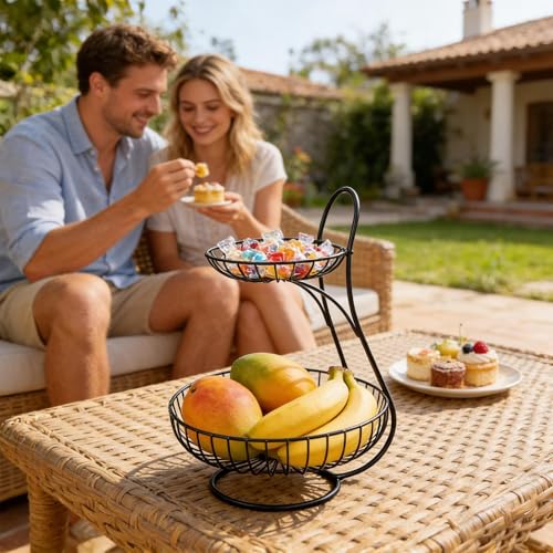 Soporte de frutas de 2 niveles ideal para bufés, encimeras y apartamentos 3