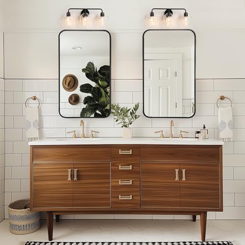 Image of KSANA Bathroom Light Fixture, Modern Black Vanity Lights Over Mirror 3 Light Bathroom Lighting with Clear Glass