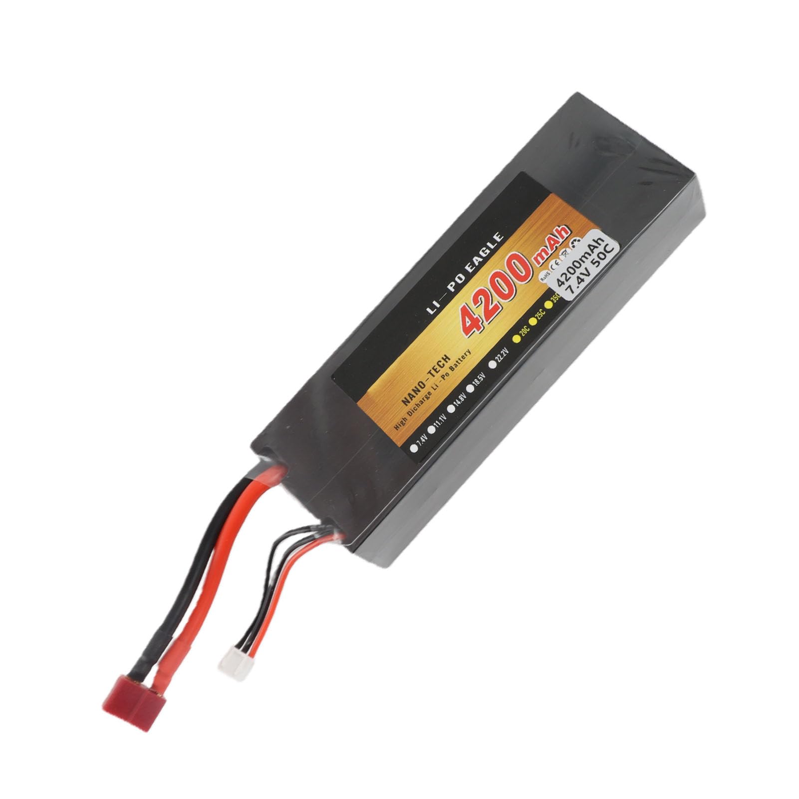 Batería de litio de 7,4 V, 4200 mAh, batería de coche RC con funda rígida ligera con protección contra sobrecarga, para coches y camiones RC 1/8 y 1/10