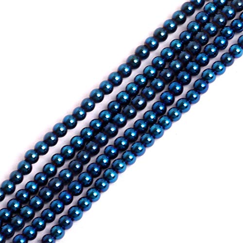 GEM-Inside 2mm Blue Metallic Coated Hematite NonMagnetic Gemstone Loose Beads Round Energy Stone Power Beads for Jewelry Making 15"
