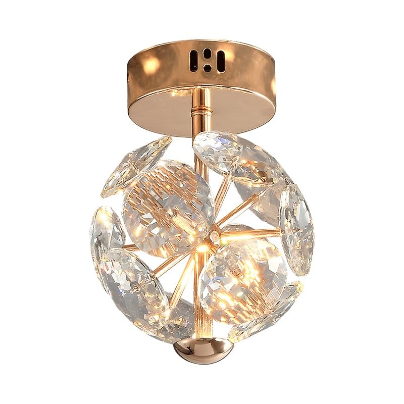 Plafonnier rond en métal de style luxueux avec abat-jour en cristal