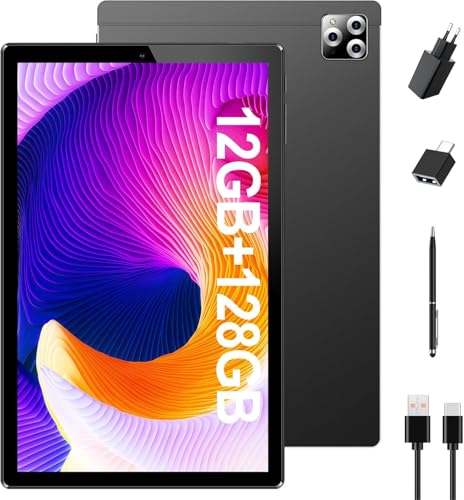 SIMPLORI Tablet 10 Pulgadas, Tablet Android 13, Ocho-núcleos, 12 GB RAM+128 GB ROM, Cámaras 5+13MP, 4G LTE Tablet, Batería 6000mAh, SIM Tablet, Bluetooth, WiFi 2.4G, Tableta con la Pluma (Negro)