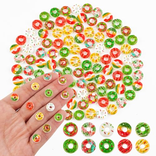 100 Pieces Tiny Christmas Donut for Dollhouse Micro Resin Decor for Crafts Mini Things for Fairy Garden Micro Landscaping Decoration