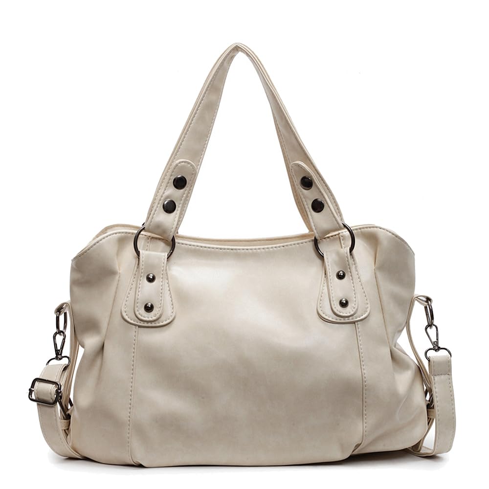 Damenhandtasche Schultergurt Tasche Damen Hobo Handtasche Schultertasche Shopper aus PU-Leder Damentasche Umhängetasche Taschen Henkeltasche für Frauen Mutter Weiß