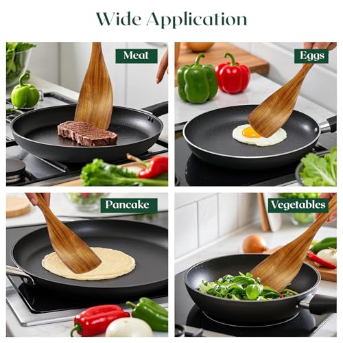 Image of Wooden Spatula for Cooking, Handmade Wooden Kitchen Utensil, Teak Wooden Turner Flat Frying Spatula for Nonstick Cookware (Spatula-Flat)