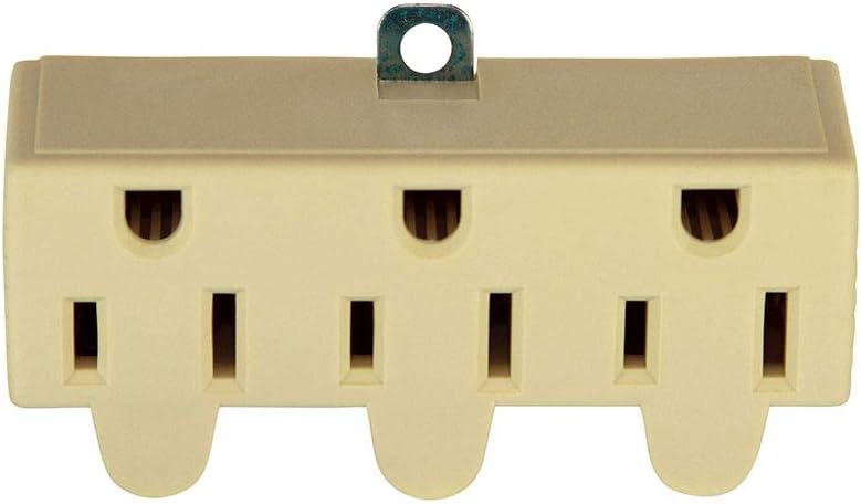 Eaton 1219V 15-Amp 2-Pole 3-Wire 125-Volt Three Outlet Grounding Adapter with Grounding Lug, Ivory