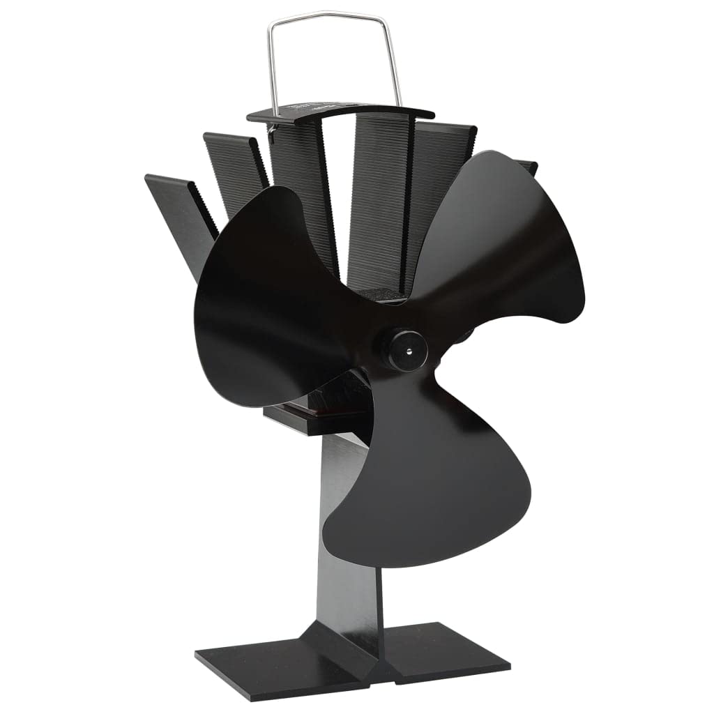 Ofenventilator Wärmebetrieben 3 Blätter Schwarz Eloxiertes Aluminium 14,5 x 12 x 21,5 cm Kamin Zubehör Holzofen Lüfter Geräuschlos Zirkulation Heizen Energie Sparen Effizienz