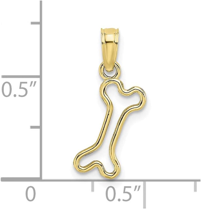 10K Yellow Gold Mini Dog Bone Small Charm Pendant, Cut-Out & High Polish