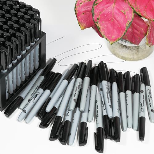 Image of VEESA Black Permanent Markers Fine Tip, 75 Count, Quick Drying | Water- & Fade-Resistant, Marks on Wood Plastic Paper Metal