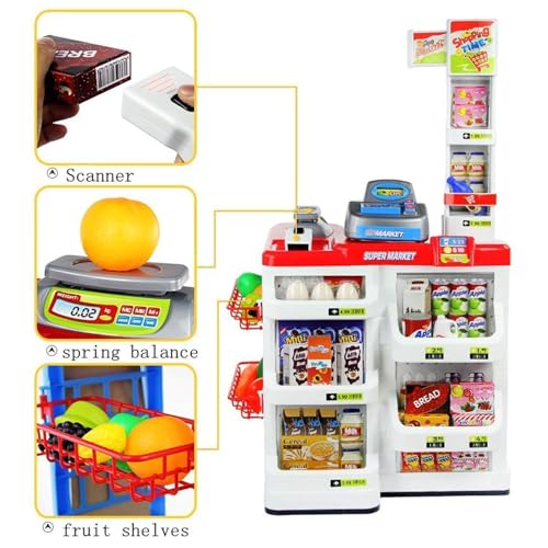 Image of Cash Supermarket Playset with Working Scanner Register Plastic 42 Pcs Big Size Kitchen Playset | Musical & Light Kitchen Set Toy for Kids with Sound and Accessories Set for (Home Super Market)