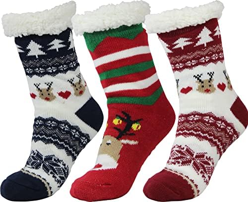 Image of BenSorts Women Winter Thick Slipper Socks with Grippers Non Slip Warm Fuzzy Socks Christmas Gifts