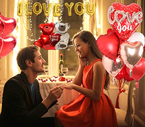 Image of Red Heart Shape Rose Gold Love You Balloons Pack Of 6 Foil Helium Mylar Balloons For Valentines Day Mothers Day Wedding Anniversary Decorations Bridal Shower Birthday Party