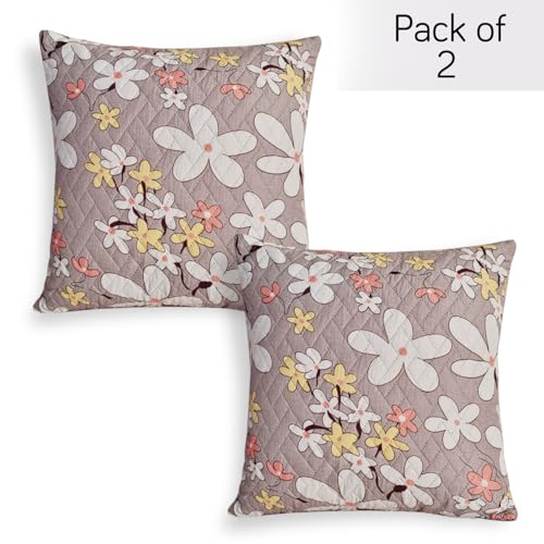 Image of HOKIPO Printed Cushion Cover 16x16 in, Pastel Brown Sandwort Flower