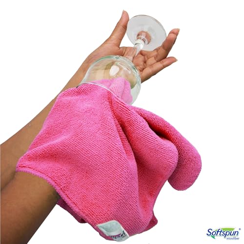 Image of SOFTSPUN Microfiber Cleaning Cloths, 50X50 cms 5pcs Towel Set 340 GSM Pink! Highly Absorbent Lint and Streak Free Multipurpose Wash Cloth for Kitchen Car Window Stainless Steel Silverware.