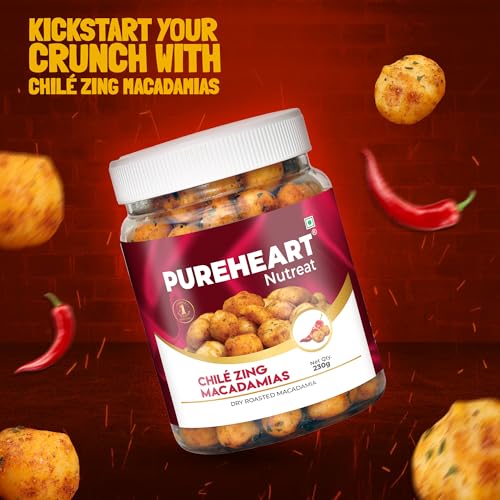 Image of PUREHEART Nutreat Chile Zing Australian Macadamias - Spicy Roasted Macadamia Nuts | Buttery Crunch Snack | 230g | Gluten-Free & Keto-Friendly