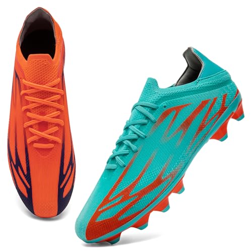 ASOCO DREAM Zapatillas de Fútbol Hombre Botas de Fútbol Profesionales Exteriores Atletismo Entrenamiento Zapatos de Fútbol Calzado Deportivo,Naranja/Turquesa,41 EU