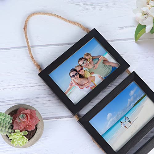 EYMPEU Black 6x4 Photo Frame with Twine, Four Horizontal 6x4 Picture Frame for Hanging in Living Room Bedroom, Office, Set of 2 - Image 3