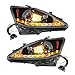 MIOUYTRT Halogen Headlight Assembly Left+Right Side for 2006-2010 Lexus IS250 IS350 w/LED DRL, Driver/Passenger Side Direct Replacement Headlamps Assy, Includes All Halogen Bulbs