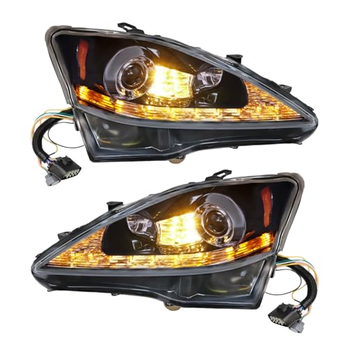 JDCEREN Sequential LED DRL Projector Headlights Headlamp Assembly for 2006-2013 Lexus IS250 IS350 Driver & Passenger Head Lights (A Pair)